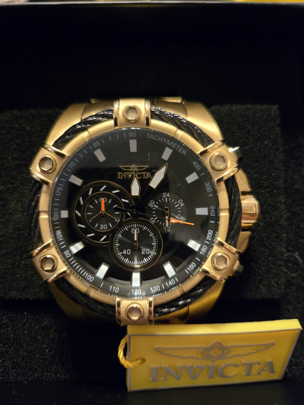 Invicta Gold and Black Chronograph Tachymeter Watch